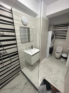 a bathroom with a sink and a toilet and a shower at ELIZ Luxury Residence in Mamaia +14 photos