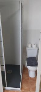 a bathroom with a toilet and a walk in shower at Loft 3 Nuevo,tercera planta sin ascensor,pequeño y coqueto,wifi y aire acondicionado in La Línea de la Concepción