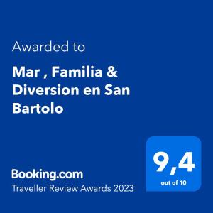 Zrzut ekranu telefonu z tekstem chciał odciągnąć Tomar familia w obiekcie Mar , Familia & Diversion en San Bartolo w mieście San Bartolo