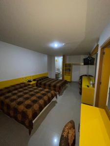 Habitación de hotel con 2 camas y TV en Palacio Rojo Hotel Familiar en Morelia