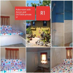 a collage of pictures of a room with a bed and a window at CRISTINA Beachfront Cottages in San Juan