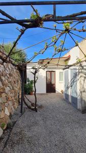 un pequeño árbol frente a una casa en B&B Nuraximannu, en Santadi