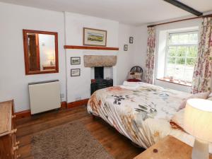 a bedroom with a bed and a fireplace at Arklehurst in Low Eskcleth