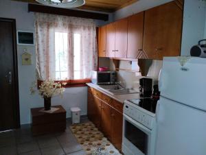 a kitchen with a white refrigerator and a sink at spitaki in Kavala +16 photos
