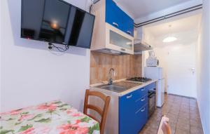 a small kitchen with a sink and a microwave at Lovely Apartment In Rovinj With Kitchen in Rovinj