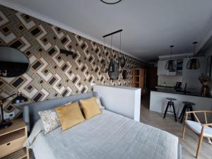 1 dormitorio con 1 cama y 1 dormitorio con cocina. en Staromiejskie I, en Zamość