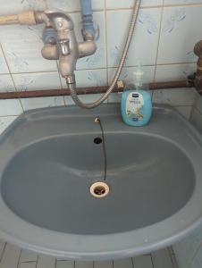 um lavatório com uma torneira e uma garrafa de sabão em Chata v Dolních Věstonicích em Dolní Věstonice