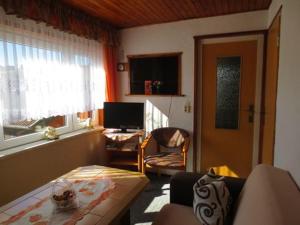ein Wohnzimmer mit einem Sofa und einem Fenster in der Unterkunft Urlaub im Harz/Wernigerode unterhalb vom Schloss in Wernigerode