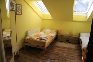1 dormitorio pequeño con 1 cama y 2 ventanas en Apartment Elisabeth en Kaumberg