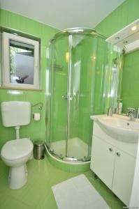 a bathroom with a shower and a toilet and a sink at Holiday house in Bol with sea view, terrace, air conditioning, WiFi 120-1 in Bol