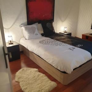 ein Schlafzimmer mit einem großen Bett mit zwei Nachttischen in der Unterkunft Luxurious sea view apartment Cannes Vieux Cannet in Le Cannet