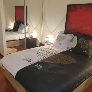 1 Schlafzimmer mit 2 Betten und einem Spiegel in der Unterkunft Luxurious sea view apartment Cannes Vieux Cannet in Le Cannet