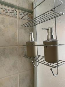 two soap dispensers on a shelf in a bathroom at Tra mare e arte in Lido di Ostia