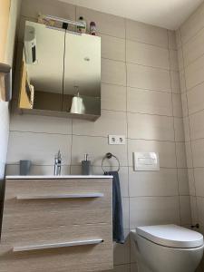 a bathroom with a toilet and a mirror at Apartman Potok in Livno