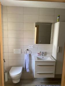 łazienka z toaletą i umywalką w obiekcie Apartman Potok w mieście Livno