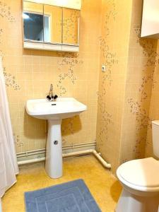 a bathroom with a sink and a toilet at Studio cosy au calme à 5 min de la plage in Camiers