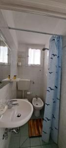 a bathroom with a sink and a toilet at Hotel Canarco in Viareggio
