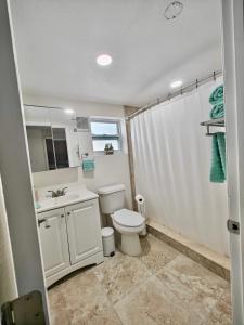 a white bathroom with a toilet and a sink at Amazing guest unit central location in St Petersburg