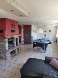 a living room with a pool table and a fireplace at SD loggia in Wittisheim