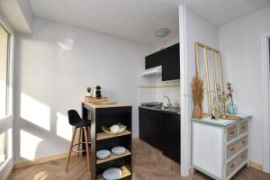 a kitchen with a counter and a sink in a room at L'Horizon - Vue sur l'Océan in Saint-Hilaire-de-Riez