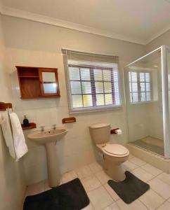 y baño con aseo y lavamanos. en Separate entry cozy Guesthouse en Hillcrest