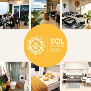 a collage of photos of a house at SOL- Seafront House Croatia: your holiday first row to the beach in Drage