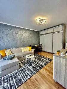 sala de estar con sofá y mesa en S&S Apartment Studio at Ground Floor Timisoara Town !!!, en Timisoara