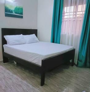 1 cama en un dormitorio con ventana en Amaryllis homes , within city centre,near River Nile, en Jinja