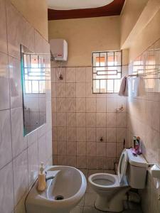 y baño con aseo y lavamanos. en Amaryllis homes , within city centre,near River Nile en Jinja