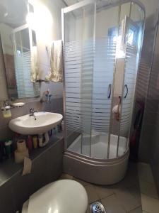 a bathroom with a shower and a toilet and a sink at Apartmani Nikola in Bar