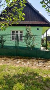 a green fence in front of a house at Kućerak in Irig