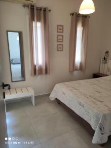 een slaapkamer met een bed en een spiegel bij Yannis Apartments in Amoudara Herakliou