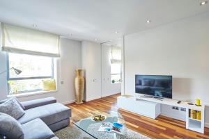 a living room with a couch and a tv at Sweet Inn - Paseo de Gracia - City Centre in Barcelona