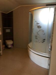 een badkamer met een douche en een toilet. bij Villa ARDEN in Kartepe
