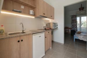 cocina con fregadero y microondas en Feeloxenia Corfu Apartments en Acharavi