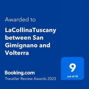 Captura de pantalla de un teléfono celular con el texto otorgado al lailliivismo entre san en LaCollinaTuscany between San Gimignano and Volterra en Volterra