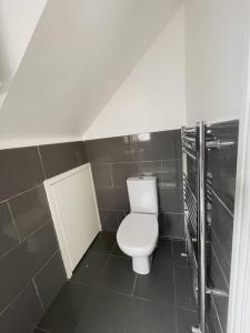 łazienka z toaletą i prysznicem w obiekcie Immaculate 1 bedroom apartment in Orpington w mieście Orpington