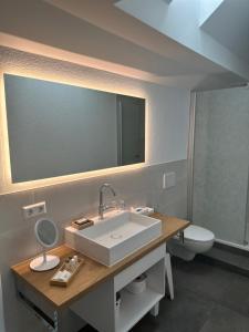 ein Bad mit einem Waschbecken und einem WC in der Unterkunft Hotel Seegarten in Überlingen