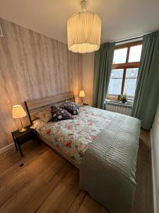a bedroom with a large bed and a window at Apartament Tuchola in Tuchola