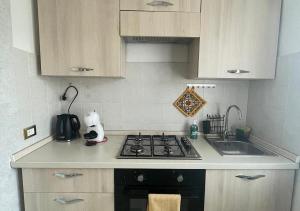 una cocina con estufa y fregadero en La Magnolia Apartments V Sunflower, en Desenzano del Garda