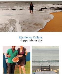 dos fotos de un hombre y una mujer de pie en la playa en Résidence Callens, en Kribi