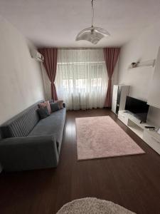 a living room with a couch and a television at Class Apartments in Oradea