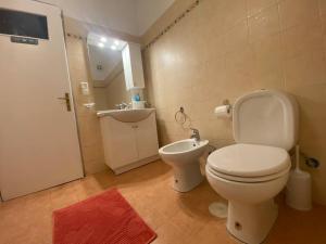 een badkamer met een wit toilet en een wastafel bij Jenny's Guesthouse! in Artemida