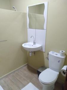 a bathroom with a toilet and a sink at Hotel La Villa Morena in Oiapoque