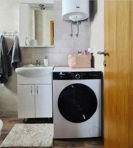 ソコバニャにあるIskra Sparkle apartmanのバスルーム(洗濯機、シンク付)