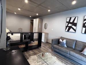 a living room with a couch and a bed at Waterkloof Nature Reserve Studio Apartment in Pretoria