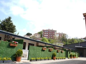 a row of plants on the side of a building with flowers at Mia Mia Suites in Istanbul