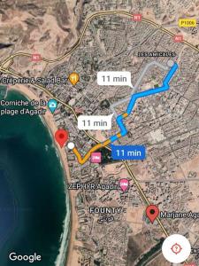 a map of a city and the ocean at Très bel appartement au centre d'Agadir, in Agadir