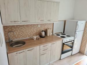 a small kitchen with a sink and a refrigerator at Bilino polje in Zenica