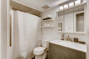 オースティンにあるModern Designer Condo Close to Downtown Austin!のトイレと洗面台を備えた白いバスルーム